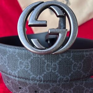 Gucci Black Monogram Men's Belt 90cm/36in FREE SHIPPING